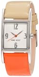 Nine West Women's NW/1297SVOC Strap Square Silver-Tone Orange and Tan Strap Watch