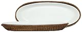 Woven Rattan Oval Basket with White Ceramic Asparagus Plate 16 1/2" x 7 1/2" x 3"H