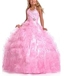 Girls Halter Lace Organza Bridesmaid Dress/Pageant Dress/Party Dress 