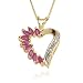 18k Yellow Gold Plated Sterling Silver Red Genuine Ruby and White Diamond Accent Heart Pendant, 18