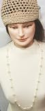 Hand Crocheted Camel Color Rayon Cotton Gimp Skull Cap for Women and Teens Offered in Combination with White Pearl Eye Glass Holder Perry Francois Necklace