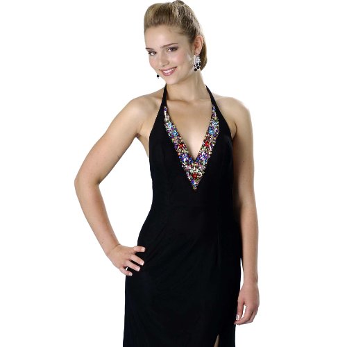 Formal Evening Gown. Stretch Mesh Halter Dress for Prom - Party - Wedding by Sean Collection (8824 )