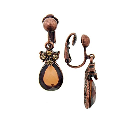 Smoked Topaz Floral Teardrop Earrings Clip On