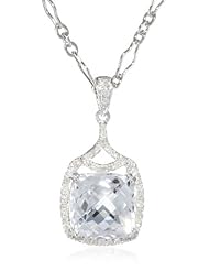 Badgley Mischka Fine Jewelry Large Cushion Cut White Topaz and White Diamonds Pendant Necklace, 18"
