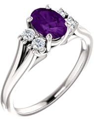 Platinum 7.00x5.00mm Oval Cut Amethyst and Diamond Ring -- LIFETIME WARRANTY