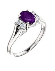 18K White Gold 7.00x5.00mm Oval Cut Chatham Created Alexandrite and Diamond Ring -- LIFETIME WARRANTY