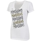 NHL Women's Pittsburgh Penguins City Pretty Short Sleeve Deep V-Neck Confetti Flecked Tee (White With Multi, Small)