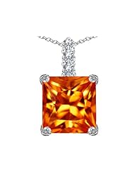 Original Star K (tm) Large 12mm Square Cut Simulated Mexican Orange Fire Opal Pendant in 925 Sterling Silver