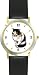 Black and White Cat - WATCHBUDDY® DELUXE TWO-TONE THEME WATCH - Arabic Numbers - Black Leather Strap-Size-Large ( Men's Size or Jumbo Women's Size )
