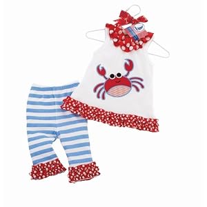 Mud Pie Boathouse Baby Cotton Tunic and Striped Cotton Spandex Leggings Set, Crab, 12 - 18 Months
