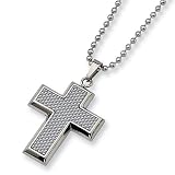 Grey Carbon Fiber Polished Stainless Steel Cross Necklace on 22 Bead Chain