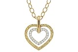 18K Yellow Gold Hammered Matte-Finish Heart-Shaped Pendant, Enhanced with Pave Set Diamonds, Sliding on a 16'' Textured Open Link Necklace. ( 0.20 c.t.t.w., GH-Color, SI-Clarity )