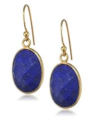 Faceted Oval Shape Bezel with Gold-Plated Sterling Silver Drop Earrings
