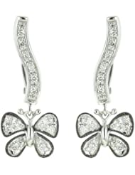 14K White Gold 0.1ct Dangling Butterfly Micro Pave Set White Diamond Earrings