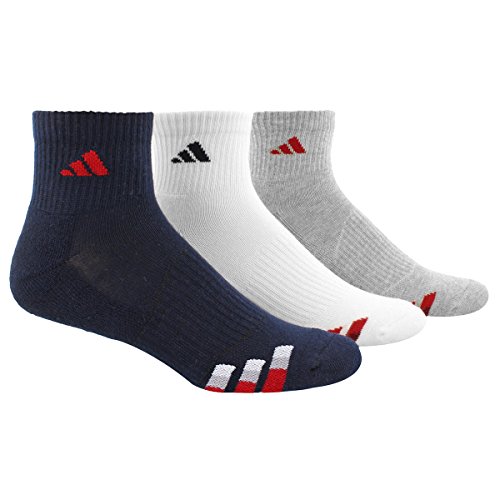 adidas Men's Cushioned Quarter Socks (3 Pack), Large, Collegiate Navy/Power Red | White/Collegiate Navy | Heather Grey/Collegiate Navy