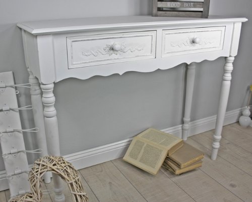 Landhaus Konsole Beistelltisch weiß mit zwei Schubladen