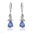 Earrings With 3.40ctw Precious Stones - Genuine Clean Diamonds and Tanzanites Made of 14K White Gold Length 33mm