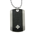 Stainless Steel Dog Tag Cross Pendant with Diamond-Accent and Carbon Fiber, 22''