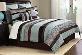 Best Quality Aqua Chocolate Suede Stripe King Comforter Set with 4 Bonus Pieces By Pem America