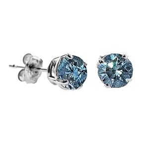 1/3 CT Blue Diamond Stud Earrings 14k White Gold (I1-I2 Clarity)