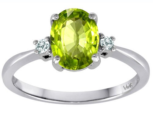 1.24 cttw Tommaso Design(tm) Genuine 8x6mm Oval Peridot Diamond Engagement Ring