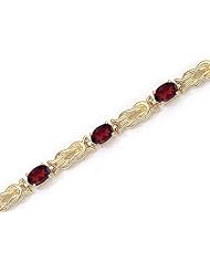 14K Yellow Gold Oval Garnet Bracelet