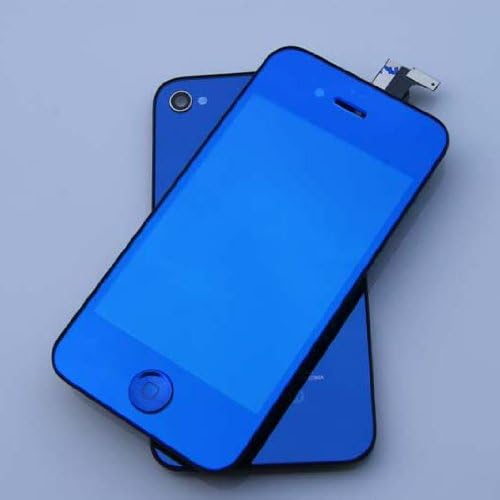 Nangao Electroplate Mirror Colors for Iphone4s LCD Display Touch Screen Glass Digitizer Assembly Replacement with Cover Frame (blue)