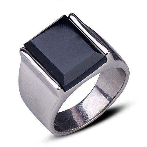 Retro Ring Silver Stainless Steel Ring Man's Black Onyx Ring, Never Fade