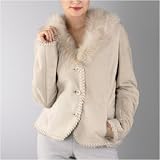 BGSD Women's Fox Fur Trim Lamb Shearling Jacket
