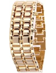 Baolihao Gold Metal Strip Digital Stainless Steel Lava Style Iron Sport Red 8-LED Faceless Wrist Watch WTH0416