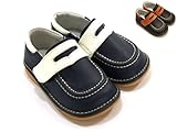 Boy Squeaky/Dress Shoes, Navy/Brown, White/Orange Strap, Loafer, Removable Squeaker (Toddler/kid/children)