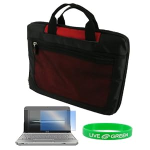 HP Mini 1000 XP 8.9-Inch Lightweight Checkpoint Friendly Netbook Bag + Screen Protector - Red Black