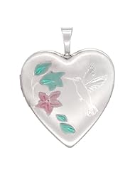 Sterling Silver Heart Locket Necklace Hummingbird 3/4 inch
