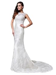 Satin Lace Bateau Neck Mermaid Wedding Dress 