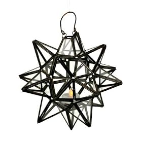 18-point Hanging Glass Star Tealight Holder with Antique Metal Frame