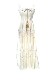 Floral Print Lace Feathers Maxi Dress  With a Ribbon 