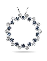 0.20 Cts Diamond & 1.04 Cts Sapphire Circle Pendant in 14K White Gold