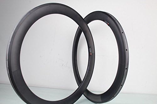 YCX 60mm Tubular carbon road bike rim,700C 25mm width U Shape carbon fiber clincher bicyle rim (Clicnher, 23mm wideth)