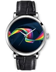 SPRAWL Aanalog Fashion Series Silver Ladies Watches of Genuine Black Leather Strap,Unique Wrist Watch for Women Girls Designed with colorful spiral