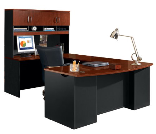 Classic Cherry and Soft Black UDesk with Hutch Classic Cherry/Soft Black Accents