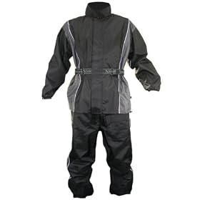 Xelement Mens 2 Piece Black and Gray Motorcycle Rainsuit - Size : XL