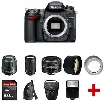 Nikon D7000 Digital SLR Camera 5 Lens Kit with 18-55mm, 70-300mm, 50mm, 52mm 2X Telephoto, 52mm Wide Angle, 8 GB and More
