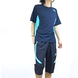 adidas(アディダス) トレーニング 半袖 上下 Tシャツ&ハーフパンツ メンズ Dネイビー/Sシアン SS779-SS143-X42238-X48561　Oサイズ