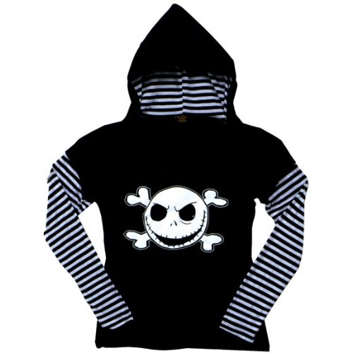 Nightmare Before Christmas - Bones Striped Ladies Hooded Long Sleeve