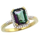 10k Gold ( 8x6 mm ) Rectangular Mystic Topaz Ring w/ 0.133 Carat Brilliant Cut Diamonds & 1.89 Carats Emerald Cut Stone, 7/16 in. (11mm) wide, size 9.5