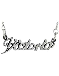Sterling Silver VICTORIA Name Necklace 3/8 inch, 17 inches long