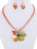 Fashion Jewelry ~ Metal Flower Orange Murano Glass Necklace and Earrings Set