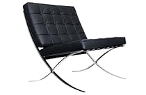 Big Sale Barcelona Style Modern Pavilion Chair Couch Sofa - High Quality Leather with Stainless Steel Frame - in Color BLACK