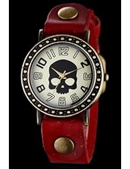 Youyoupifa Ladies Polka Dot Digital Skeleton Red Leather Strap Quartz Wrist Watch