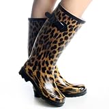 Brown Leopard Rain Comfort Ladies Mid-Calf Boots Footwear